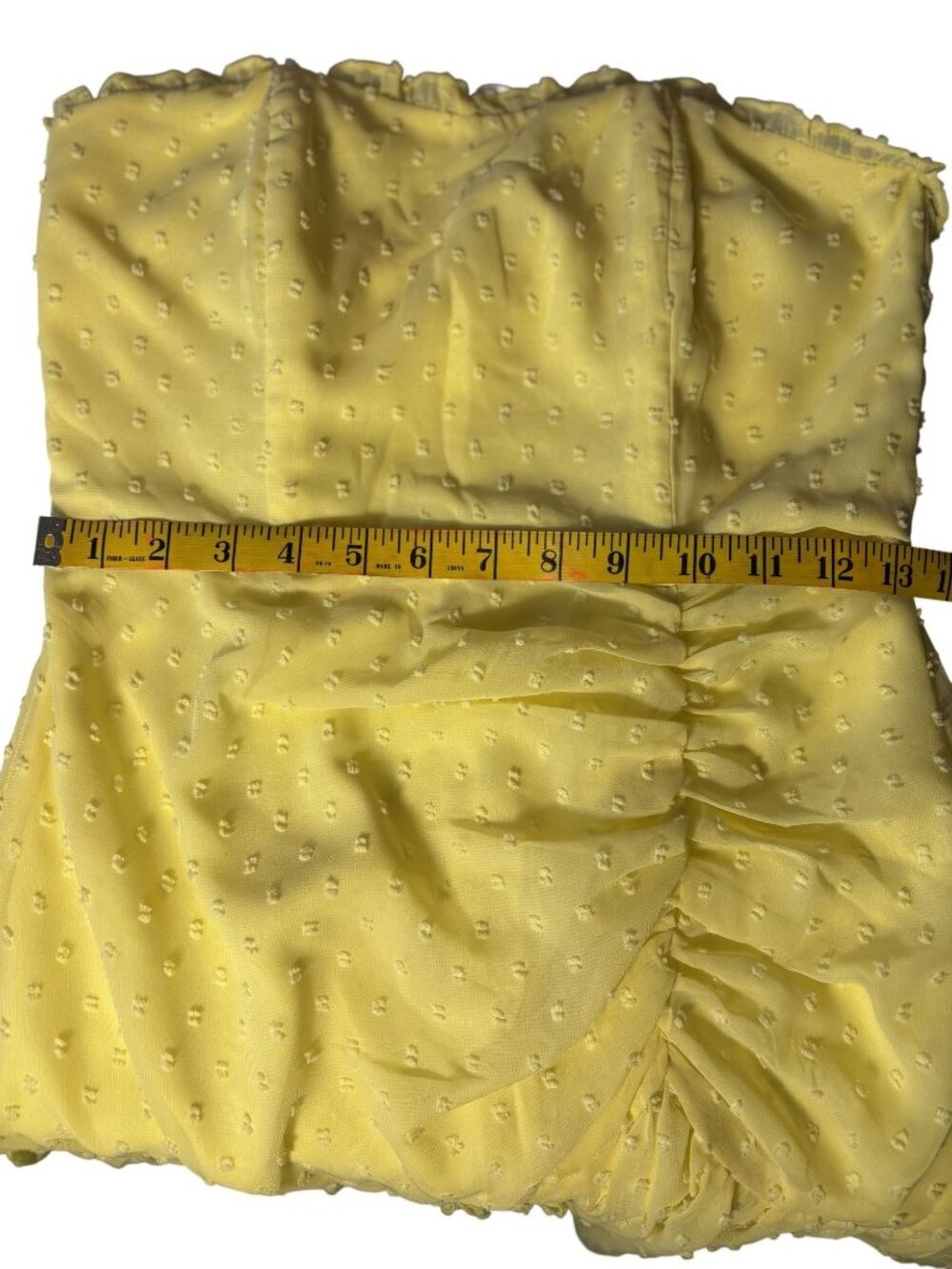 Hello Molly Face On Magazines Strapless Yellow Mini Dress Ruffle Hem Ruching - Picture 9 of 13